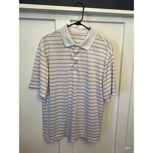 Nike Golf‎ FITDRY White Polo Colored Stripes Breathable Golf Tennis Outdoor Med.